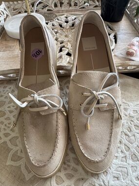 Dolce Vita Cream Canvas Boat Shoes Loafers Lace Up Size 10.5